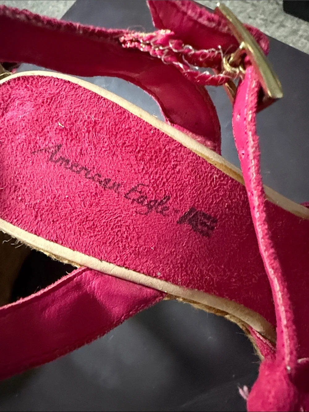American Eagle Outfitters Hot Pink Suede T-Strap Wedge Sandals